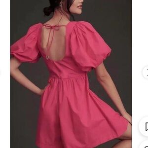 Anthropologie Pink Puff Sleeve Romper